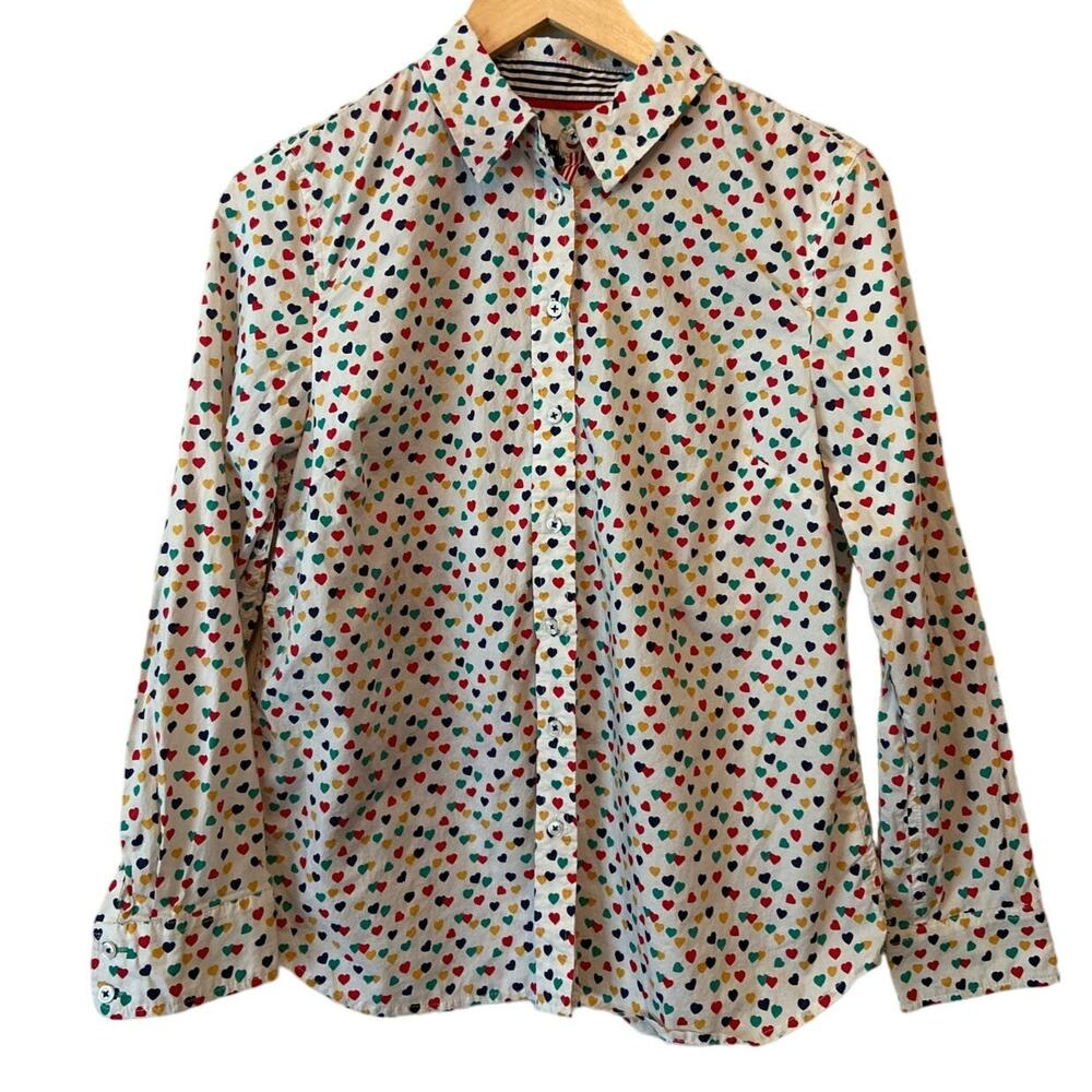 Talbots 80s Kidcore White Multicolor Hearts Fun Office Teacher Work Button Up Mp